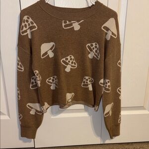 Brown Sweater with Mushroom Pattern